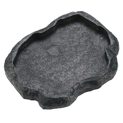 Reptile Feeder,Reptile Rock Food Dish,Terraium Bowl Plastic Shallow Reptile Feeder for Food and Water Feeding Dish for Lizard Gecko Bearded Dragon (M-Moyu Green) ciciglow
