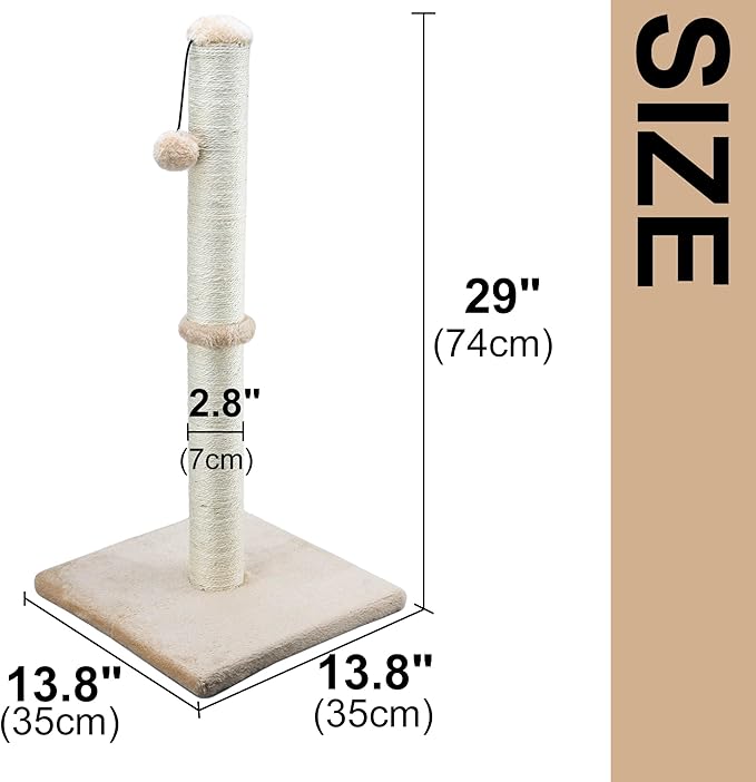 Dimaka 29" Tall Cat Scratching Post, Claw Scratcher with Sisal Rope and Covered with Soft Smooth Plush, Vertical Scratch [Full Strectch], Modern Design 29 Inches Height (Brown) - PAWPICO