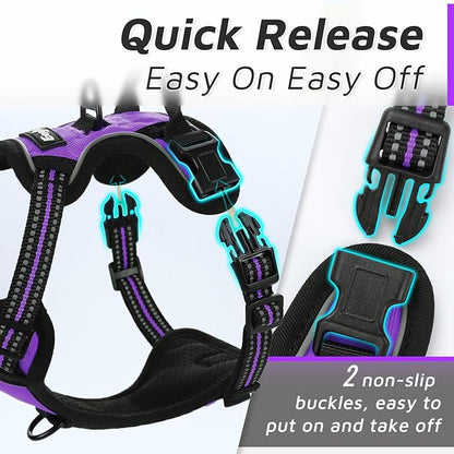 Eagloo Small Dog Harness No Pull, Service Vest with Reflective Strips and Control Handle, Adjustable and Comfortable for Easy Walking, No Choke Pet Harness with 2 Metal Rings, Purple, XS GoExplorewithEagloo