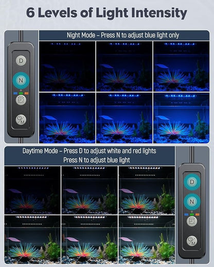 Pawfly 5 W Aquarium LED Light 11 Inch Underwater Fish Tank Light with Full Spectrum IP68 Waterproof White Blue Red Lights with Daytime & Night Mode Timer Auto On/Off and Adjustable Brightness Pawfly