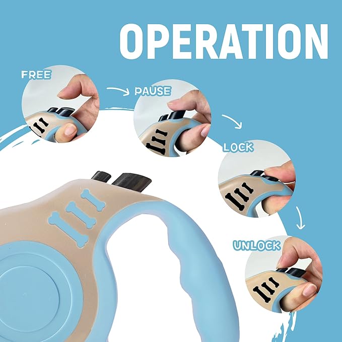 Retractable Dog Leash Automatic Telescopic Tractor Dog Tape, Pet Tape 10/16 FT Durable and Convenient, with Folding Bowl, Dispenser, Rubbish Bags, Suitable for Small and Medium Dogs - PAWPICO