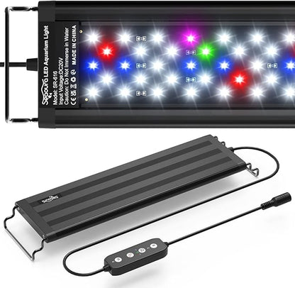 Led Aquarium Light for Plants-Full Spectrum Fish Tank Light with Timer Auto On/Off, 12-18 Inch, Adjustable Brightness, White Blue Red Green Pink LEDs with Extendable Brackets for Freshwater SEAOURA