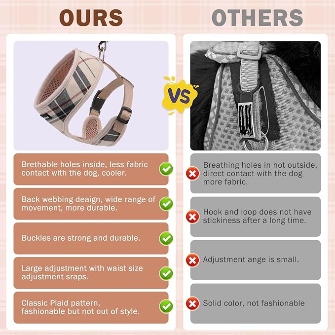 SCENEREAL No Pull Dog Harness Collar and Leash Set Small Medium Sized Dog, Soft Mesh Step in Puppy Harnesses, No Chock Plaid Adjustible Pet Vest for Outdoor Walking Training and Running SCENEREAL