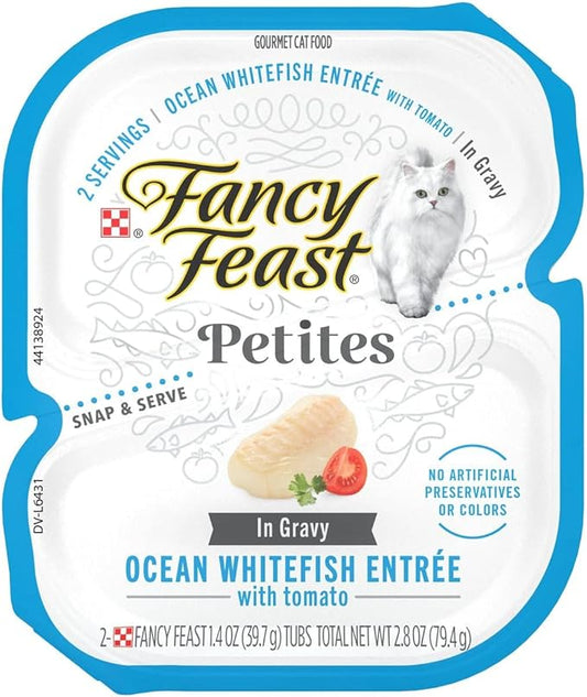Fancy Feast Gourmet Grain-Free Meals Wet Cat Food Pate and Gravy Petites 10 Twin Pack Trays, 20 Servings (Ocean Whitefish in Gravy) - PAWPICO