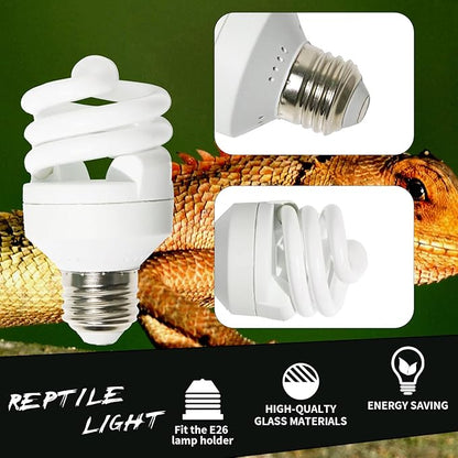 LUCKY HERP Mini UVA UVB Reptile Light 10.0 9W, UVB Bulb for All Desert Dwelling Reptiles, Compact Fluorescent Reptile UVB Bulb for Turtle, Bearded Dragon, Lizard, Gecko etc. LUCKYHERP