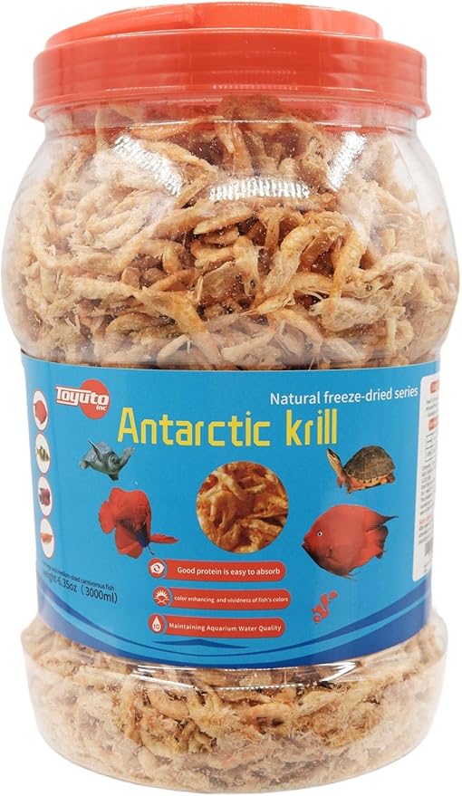 Premium Freeze-Dried Krill & Shrimp Mix - Ideal for Arowana, Koi, Tropical Cichlids, and Turtles - High-Protein Floating Aquarium Food (2000ml) toyuto