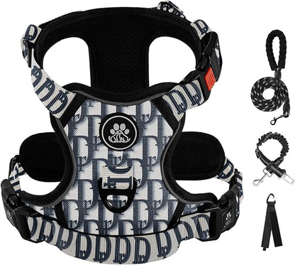 IVY&LANE No Pull Dog Harness with Leash Set, Reflective No Choke Pet Vest,Adjustable Oxford Dog Vest Harness with Easy Control Handle for Large Dogs (Vintage Blue,L) IVYLANE