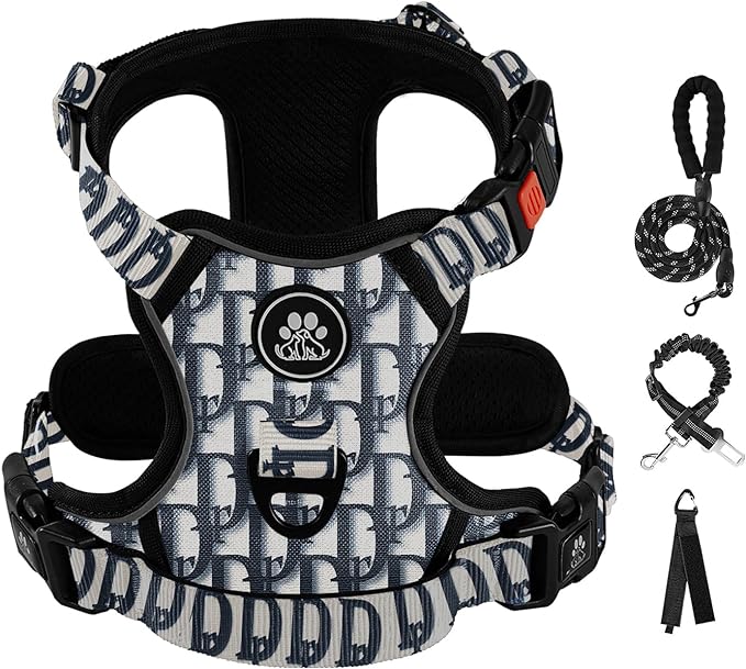 IVY&LANE No Pull Dog Harness with Leash Set, Reflective No Choke Pet Vest,Adjustable Oxford Dog Vest Harness with Easy Control Handle for Small Dogs (Vintage Blue,S) IVYLANE