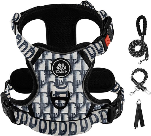 IVY&LANE No Pull Dog Harness with Leash Set, Reflective No Choke Pet Vest,Adjustable Oxford Dog Vest Harness with Easy Control Handle for Small Dogs (Vintage Blue,S) IVYLANE