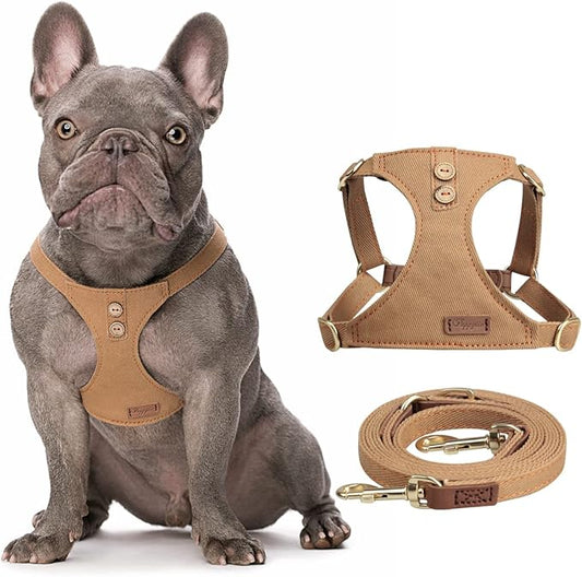 No Pull Dog Harness with Multifunction Dog Leash,Soft Adjustable No Choke Escape Proof Pet Harness Vest for Medium Dogs or Large Dogs,Khaki Camel,XS Puppytie