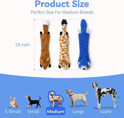 SHARLOVY Dog Squeaky Toys No Stuffing 3 Pack Plush Dog Toys for Medium Dog Toys Crinkle Dog Toys Durable Dog Chew Toys Cute Animals Puppy Toys for Teething Pet Toys - PAWPICO