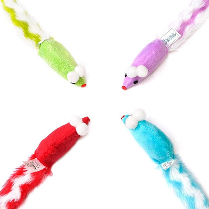 CHIWAVA 4 Packs 15 Inch Long Soft Plush Cat Toys Mice with Rattle Rustle Sound Small Mouse Activity Interactive Toy - PAWPICO