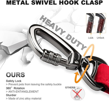 Tactical Dog Collar and Bungee Leash,Military Dog Collar & Leash Set with USA American Flag Adjustable K9 Collar with Heavy Duty Metal Buckle & Handle,with Patches and Airtags Case (XL, Red) Celifelight