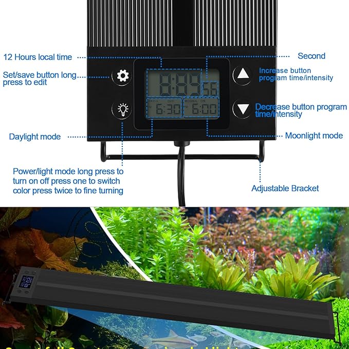 CMOOD Aquarium Light 48-54 Inch Fish Tank Light LED Full Spectrum with Timer Auto On/Off Extendable Bracket Aquarium Plant Light for Freshwater Planted Tank Sunrise Sunset Adjustable Multi-Color CMOOD