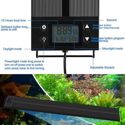 Aquarium Light 12-18 Inch Fish Tank Light LED Full Spectrum with Timer Auto On/Off Extendable Bracket Aquarium Plant Light for Freshwater Planted Tank Sunrise Sunset Adjustable Multi-Color CMOOD