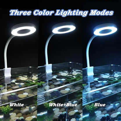 Small Aquarium Light Clip on Fish Tank Light LED USB Full Spectrum Light with Dimmer Multi-Color White+Blue+Red for 1-5 Gal Betta Tank (Adapter NoT Included, No Timer) PUEUTU