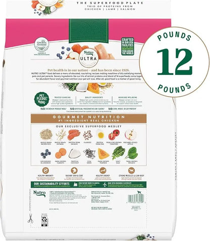 Nutro Ultra Adult Small Breed Dry Dog Food, Chicken, Lamb and Salmon Protein Trio, 12 lb. Bag - PAWPICO