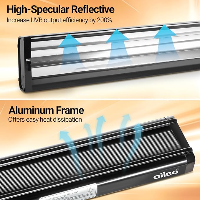Oiibo T5 HO Reptile Light Fixture UVB Lighting Combo Kit, Reptiles Terrarium Lamp Hood Light Fixture Include UVB 10.0 Desert Reptile Light for Bearded Dragon Gecko Lizard (24W) OIIBO