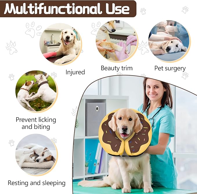 Dog Cone Collar for Small Medium Large Dogs for After Surgery, Pet Inflatable Neck Donut Collar Soft Protective Recovery Cone for Dogs and Cats - Alternative E Collar Does not Block Vision - Brown,M MIDOG