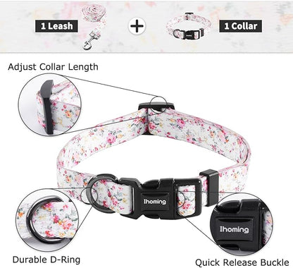 Ihoming Dog Collar and Leash Set for Daily Outdoor Walking Running Training, Floral Sky Design for Large Boys Girls Dogs Cats Pets, L-Up to 80LBS Ihoming