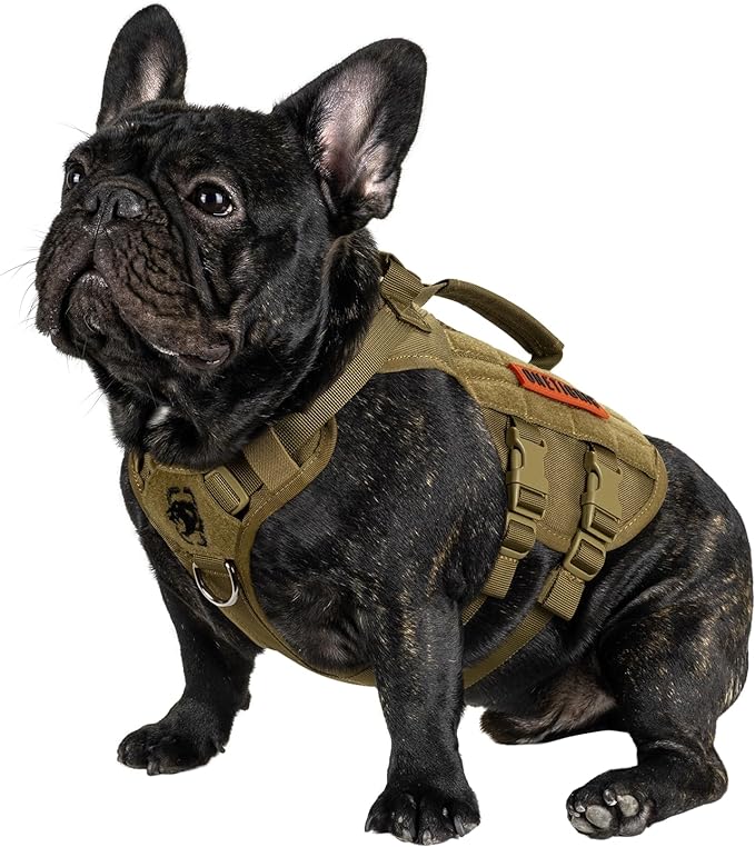OneTigris Tactical Dog Harness for Small Dog, No Pull Small Dog Vest Harness Breathable Military Dog Molle Vests with Handles, Harness for Walking Hiking Training (Brown, XS) OneTigris
