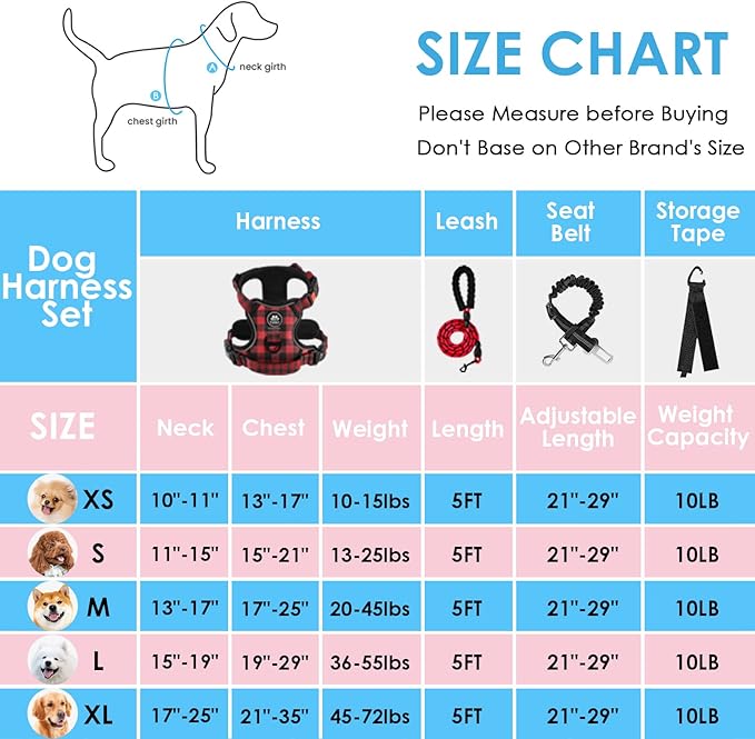 NESTROAD No Pull Dog Harness with Leash, Reflective No Choke Pet Vest Harness,Adjustable Soft Padded Dog Harness with Easy Control Handle for Large Dogs(Checkered Red,Large) NESTROAD