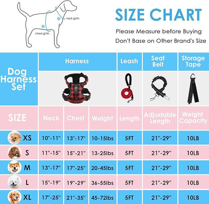 NESTROAD No Pull Dog Harness with Leash, Reflective No Choke Pet Vest Harness,Adjustable Soft Padded Dog Harness with Easy Control Handle for Large Dogs(Checkered Red,Large) NESTROAD