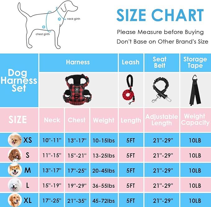 NESTROAD No Pull Dog Harness with Leash, Reflective No Choke Pet Vest Harness,Adjustable Soft Padded Dog Harness with Easy Control Handle for Medium Dogs(Checkered Red,Medium) NESTROAD