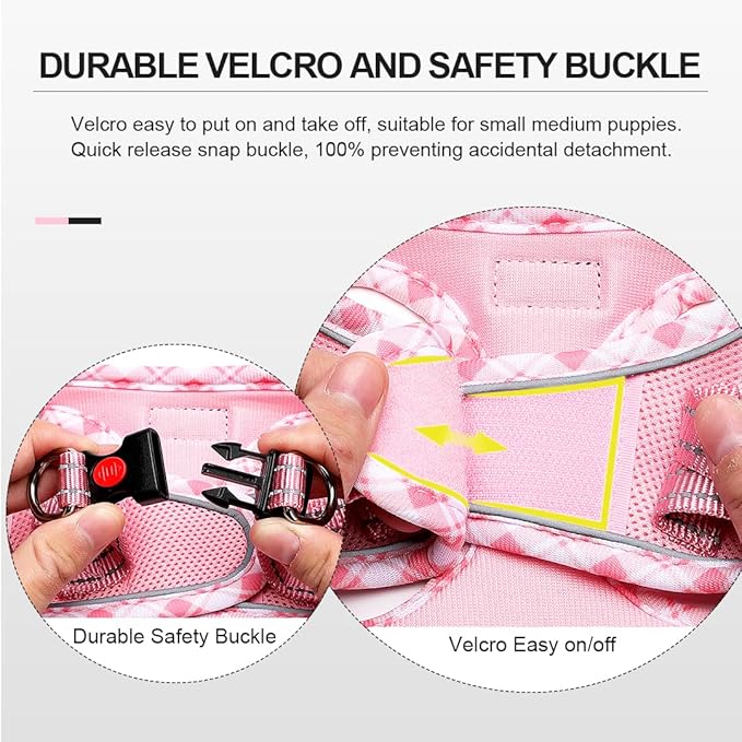 Mercano Soft Mesh Dog Harness and Leash Set, No-Chock Step-in Reflective Breathable Lightweight Easy Walk Escape Proof Vest Harnesses with Safety Buckle for Small Medium Dogs, Cats (Pink, S) PAWPICO