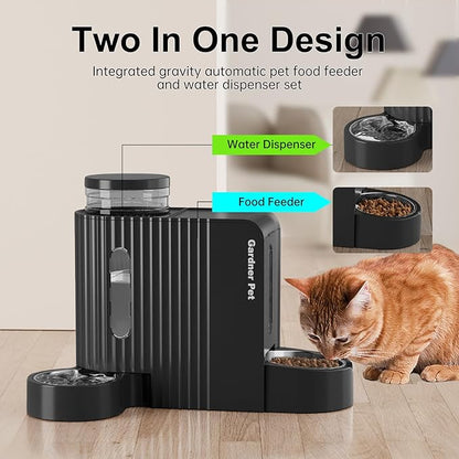 Gardner Pet Automatic Gravity Cat Food Feeder and Water Dispenser Stainless Steel Two-in-One Set Large Capacity Dispenser for Pets Dogs, Puppies, Kittens - PAWPICO