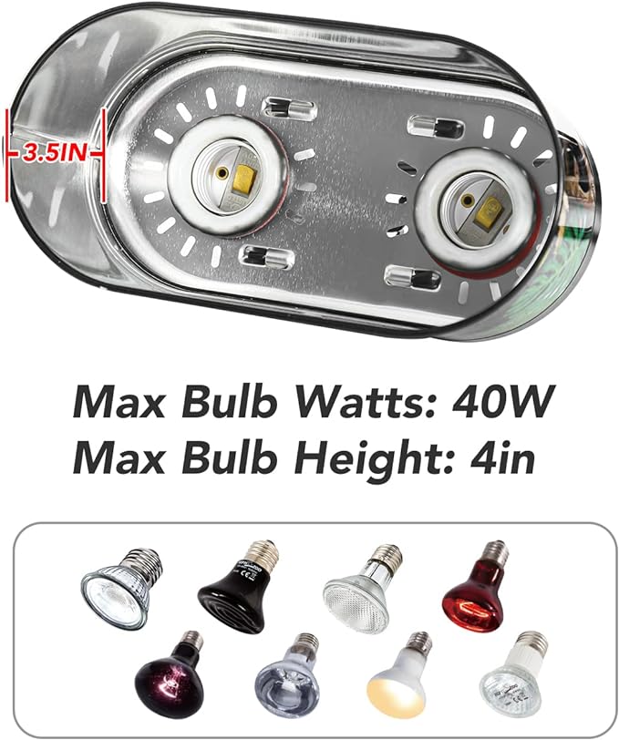 REPTI ZOO Nano Combo Print Tropical Desert Reptile Dual Deep Dome Lamp Fixture for Reptile Max 40 Watts Max Bulb Height 4 in Per Socket UVB Light Fixture Dual Lamp Cap Combo Integration Design REPTIZOO