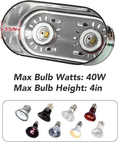 REPTI ZOO Nano Combo Print Tropical Desert Reptile Dual Deep Dome Lamp Fixture for Reptile Max 40 Watts Max Bulb Height 4 in Per Socket UVB Light Fixture Dual Lamp Cap Combo Integration Design REPTIZOO