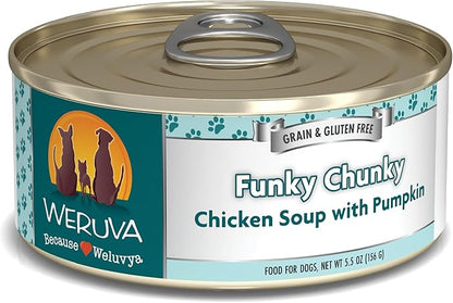 Weruva Classic Dog Food, Funky Chunky Chicken Soup with Chicken Breast & Pumpkin in Gravy, 5.5oz Can (Pack of 24), Blue - PAWPICO