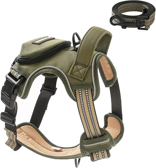 No Pull Dog Harness for Medium Dogs, Adjustable No Choke Pet Vest with Dog Leash Fit Smart Reflective Pet Walking Harness for Training Easy Control Soft Handle Green M BUMBIN