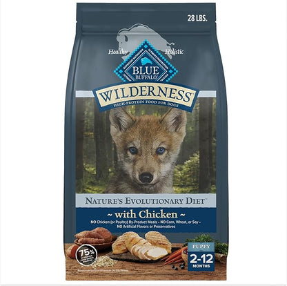 Blue Buffalo Wilderness High-Protein Natural Dry Food for Puppies, Chicken Recipe, 28-lb. Bag - PAWPICO