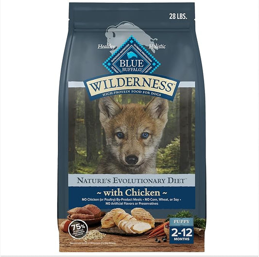Blue Buffalo Wilderness High-Protein Natural Dry Food for Puppies, Chicken Recipe, 28-lb. Bag - PAWPICO