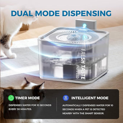 Silent Leak Proof Cat Drinking Fountain 3 Liter Large Capacity, Semi-Transparent Visible Water Tank with Motion Sensor Function, Detachable Cat Fountain. - PAWPICO