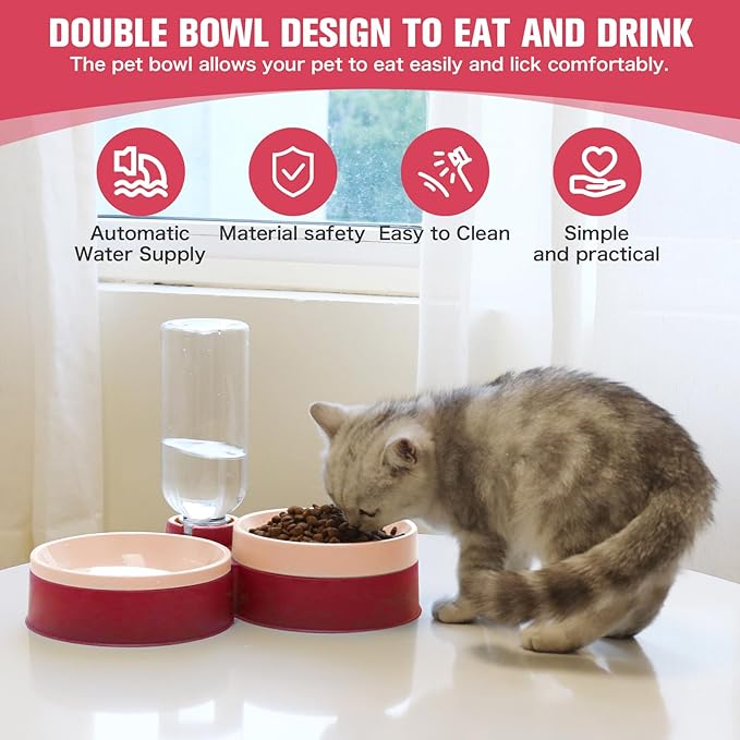 Cat Food Bowl, Cat Bowls Whisker Friendly with Water Dispenser for Cats and Small Dogs - PAWPICO