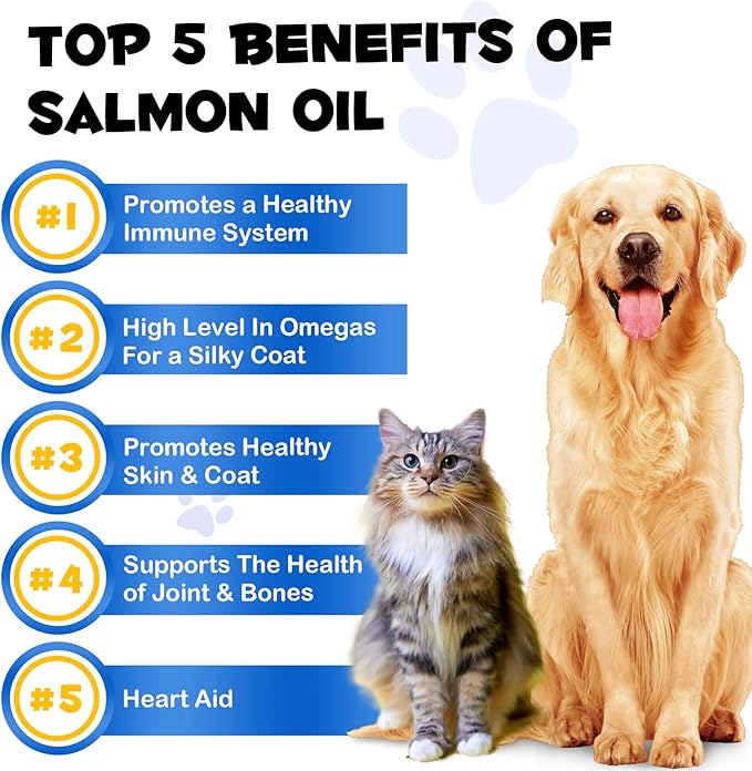 Alaskan Salmon Oil for Dogs, Omega 3 Fish Oil with Natural EPA+DHA Fatty Acids for Skin, Joints, Coat Health, Dog Skin and Coat Fish Oil Liquid Supplement, All Ages All Breeds 8.8fl.oz. FANGCUN