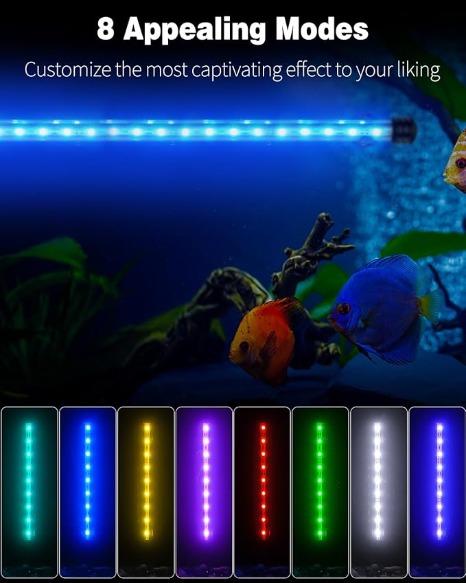 Pawfly 5.5 W Aquarium LED Light 19 Inch Underwater Fish Tank Light with Timer Auto On/Off Fish Tank Background Light with 8 Lighting Modes Submersible Multi-Colored Tube Light for Decoration Pawfly
