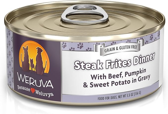 Weruva Classic Dog Food, Steak Frites with Beef, Pumpkin & Sweet Potato in Gravy, 5.5oz Can (Pack of 24) - PAWPICO