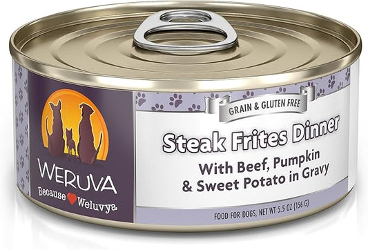 Weruva Classic Dog Food, Steak Frites with Beef, Pumpkin & Sweet Potato in Gravy, 5.5oz Can (Pack of 24) - PAWPICO