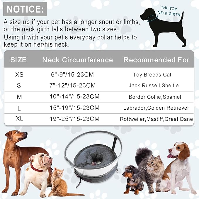 Dog Cone Collar, Inflatable Dog Cone After Surgery for Small Medium Large Dogs, Soft Dog Cone of Alternative with Enhanced Anti-Licking Guard Shield for Pets (Grey, M (Neck: 9"-12")) RoyalClaws
