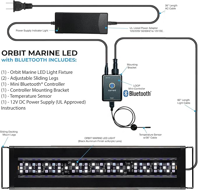 CURRENT USA 48"-60" Inch Orbit Marine LED Saltwater Reef Marine Aquarium Light with Bluetooth App Control | Wireless Lighting & eFlux Wave Pump Control for Fish Tank (4203) Current+USA