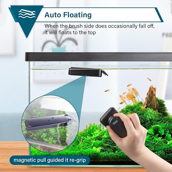hygger Aquarium Magnetic Glass Cleaner, Algae Scraper for Fish Tank Cleaning with Two Detachable Blade, Magnet Floating Design Scrubbing Brush hygger