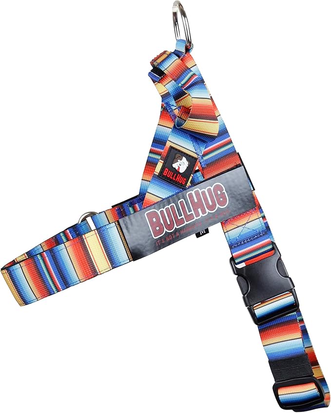 BULLHUG Harness – Made for Larger Chested Dogs Like English Bulldogs, French Bulldogs, Pugs & More. Stops Dogs from Pulling & Choking on Walks (Fiesta, Large) BULLHUG