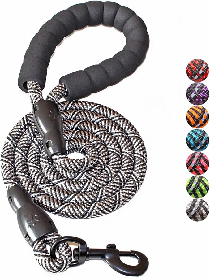 BAAPET 2/4/5/6 FT Dog Leash with Comfortable Padded Handle and Highly Reflective Threads for Small Medium and Large Dogs (5FT-1/2'', Black Silver) BAAPET