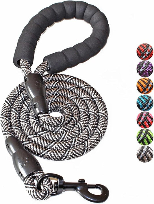 BAAPET 2/4/5/6 FT Dog Leash with Comfortable Padded Handle and Highly Reflective Threads for Small Medium and Large Dogs (5FT-1/2'', Black Silver) BAAPET