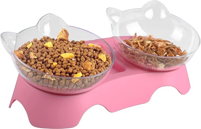 MILIFUN Cat Bowls, Cat Food Bowls Elevated Tilted, Anti Vomiting Kitty Bowls for Puppy and Bunny, Orthopedic Cat Bowls for Indoor Cats. (Pink) - PAWPICO