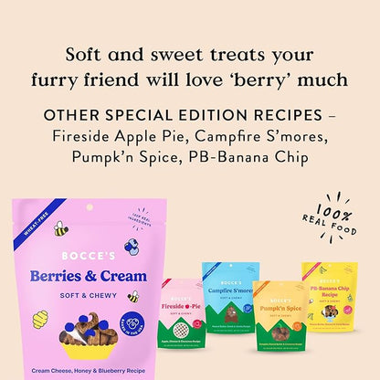 Bocce's Bakery 'Berries & Cream Treats for Dogs, Wheat-Free Everyday Dog Treats, Made with Real Ingredients, Baked in The USA, All-Natural Soft & Chewy Cookies, Cream Cheese & Blueberry, 6 oz - PAWPICO